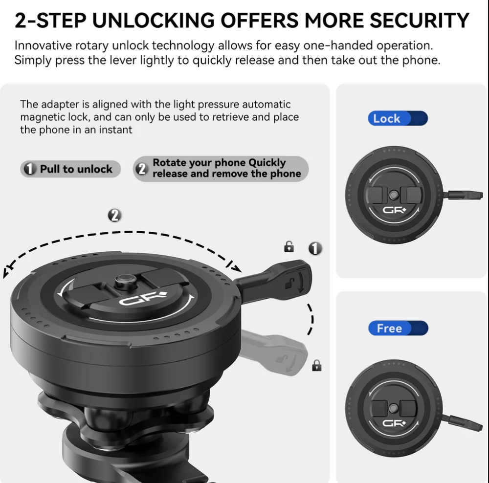GRXPLORE GR-MT11 Next-Gen Motorcycle Handlebar Phone Mount with Vibration Dampener - Image 5